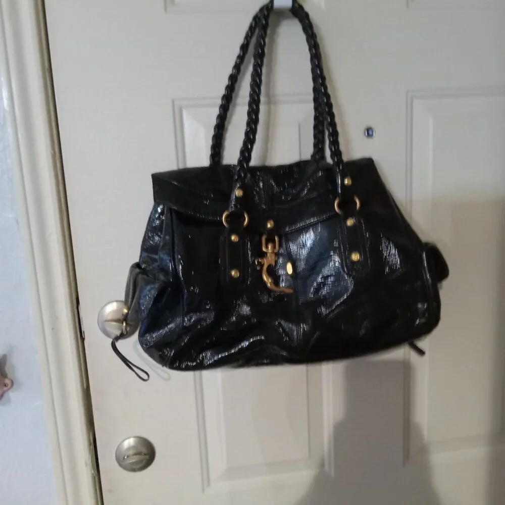 New Vintage Patent Leather Satchel with Gold Hardware - Picture 11 of 11